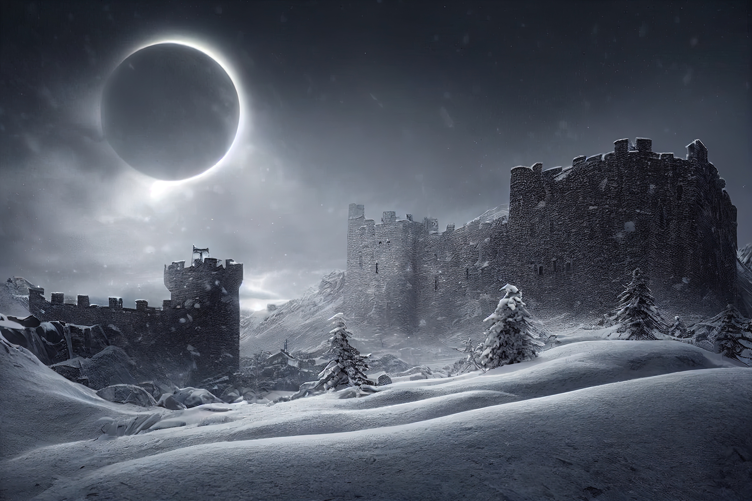 Fantasy frozen castle - digital illustration.